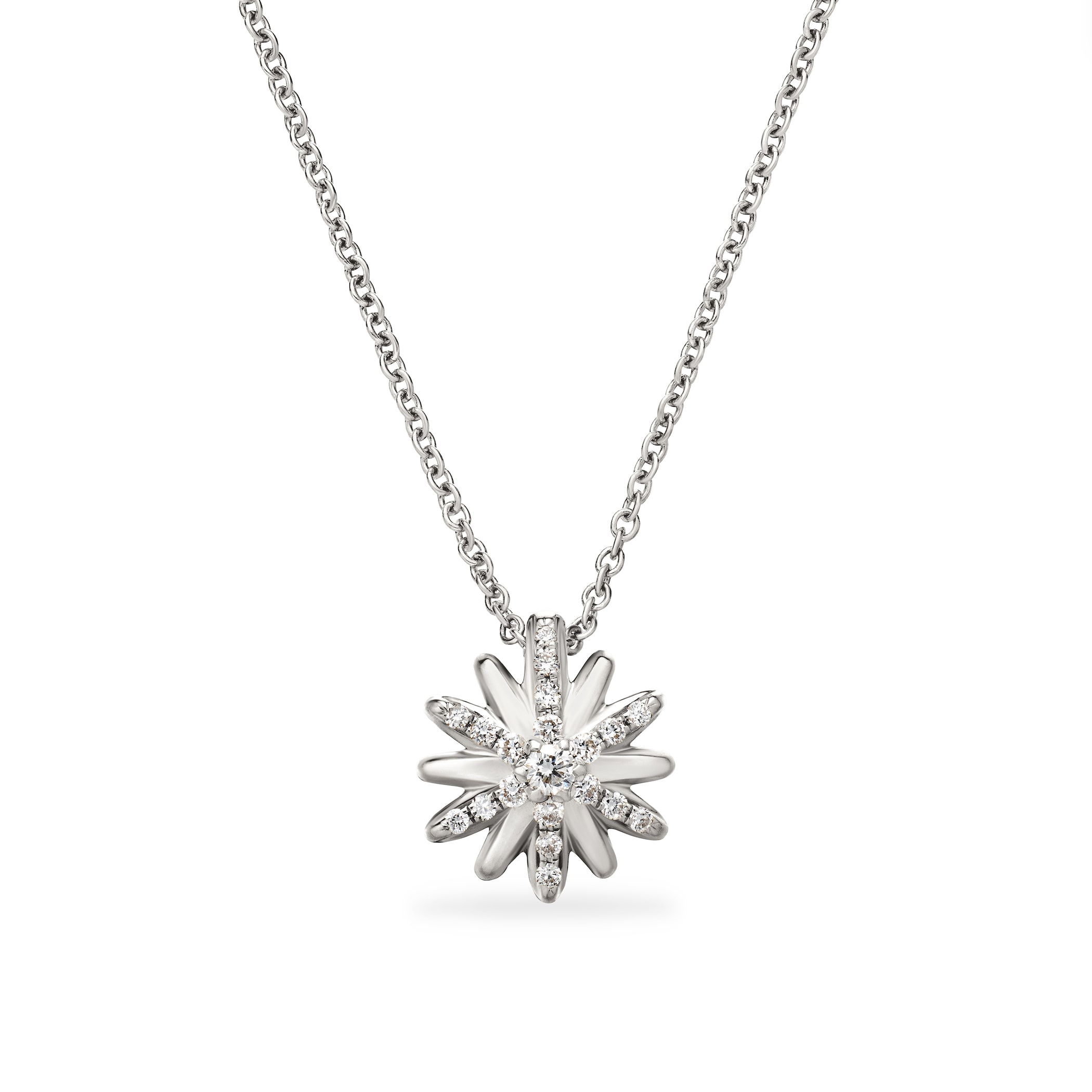 David Yurman Petite Starburst Pendant Necklace In Sterling Silver With Diamonds, 10.5mm David Yurman Petite Starburst Pendant Necklace In Sterling Silver With Diamonds, 10.5mm