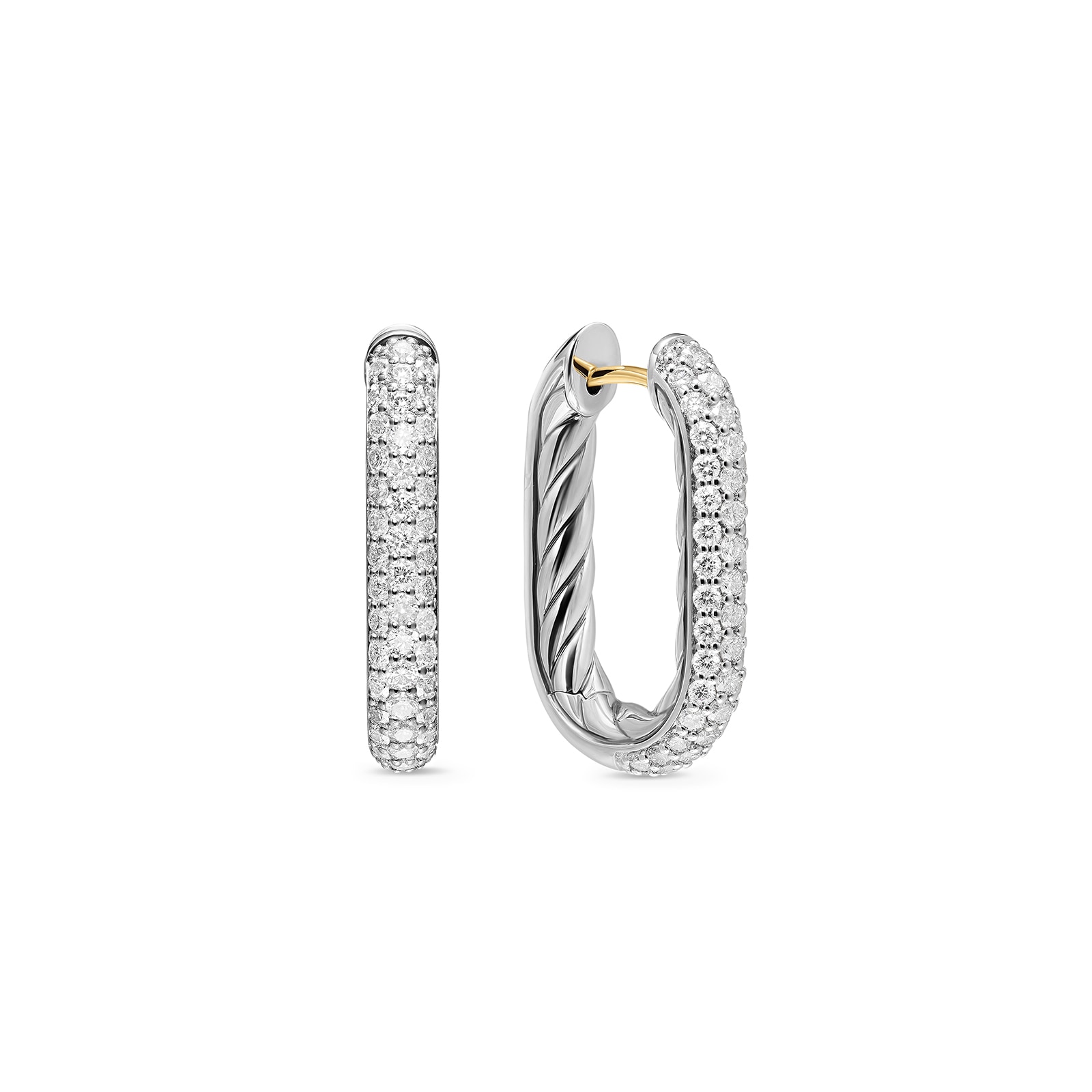 David Yurman DY Madison® Smooth Hoop Earrings In Sterling Silver With Diamonds, 24.3mm