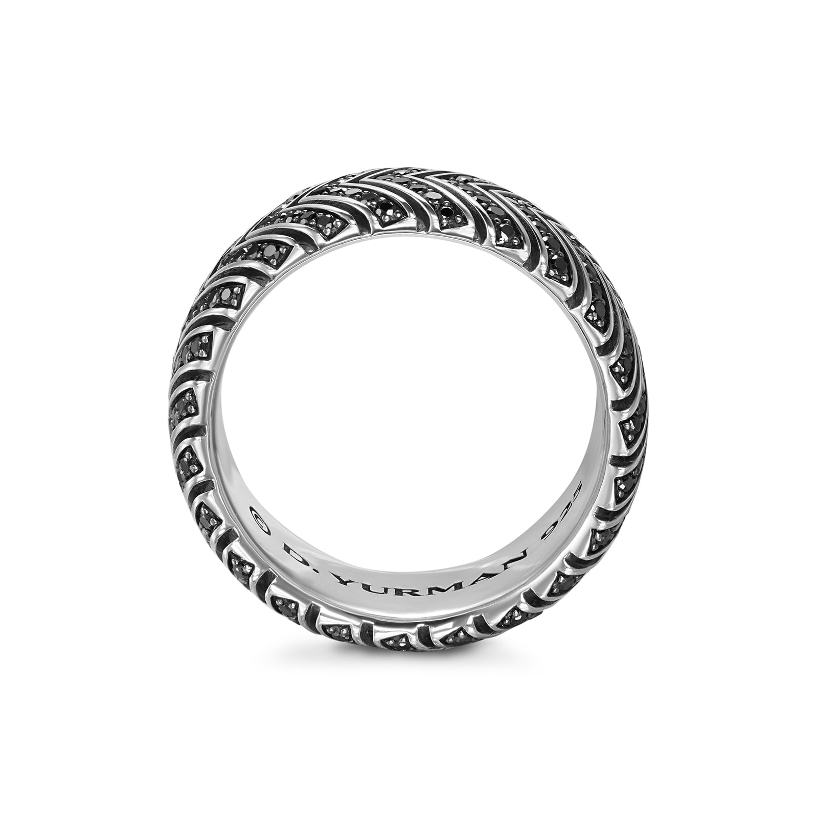 David Yurman Chevron Band Ring In Sterling Silver With Black Diamonds, 10mm - Size 9 David Yurman Chevron Band Ring In Sterling Silver With Black Diamonds, 10mm - Size 9