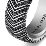David Yurman Chevron Band Ring In Sterling Silver With Black Diamonds, 10mm - Size 9