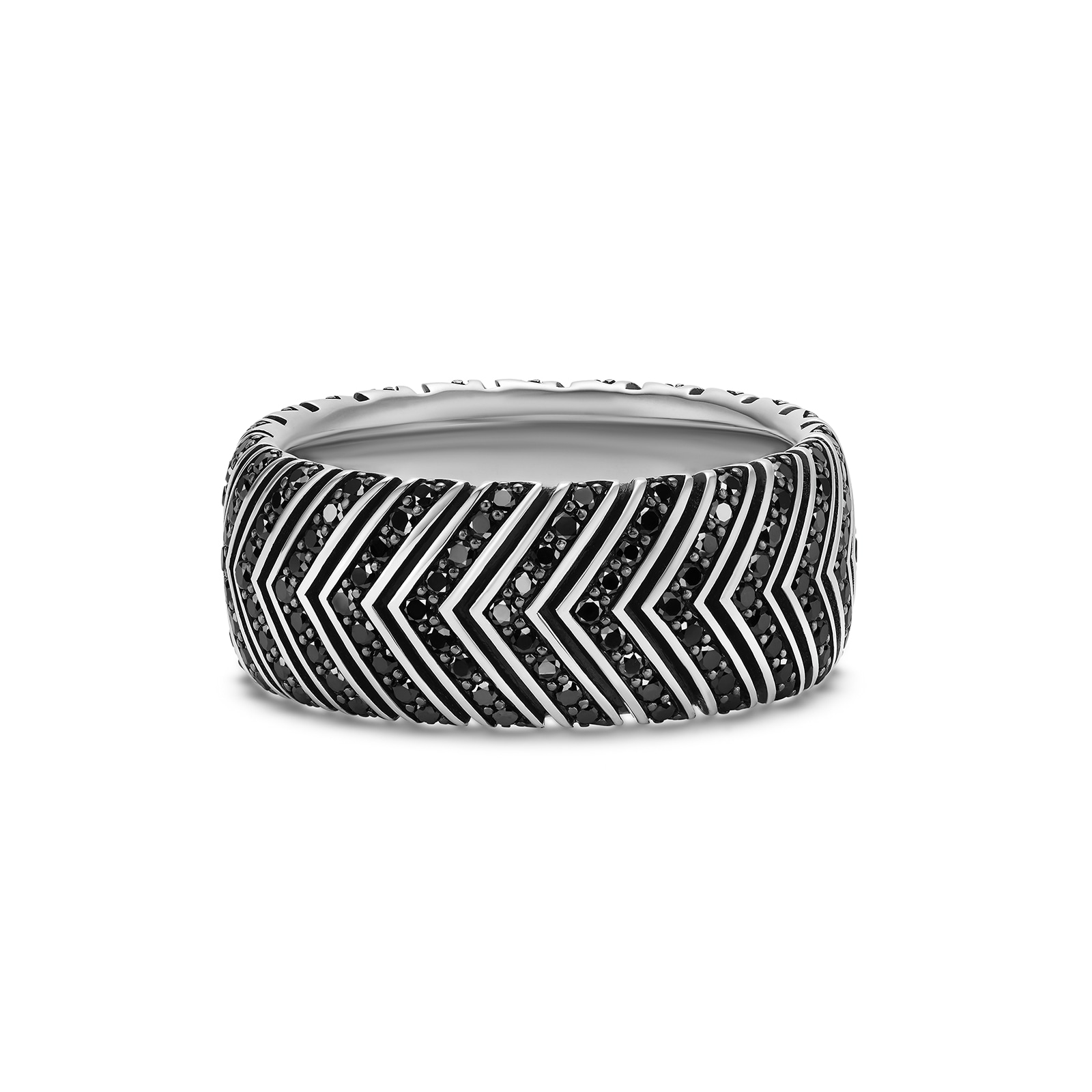David Yurman Chevron Band Ring In Sterling Silver With Black Diamonds, 10mm - Size 10
