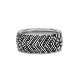 37360216 - Chevron Band Ring In Sterling Silver With Black Diamonds, 10mm - Size 10
