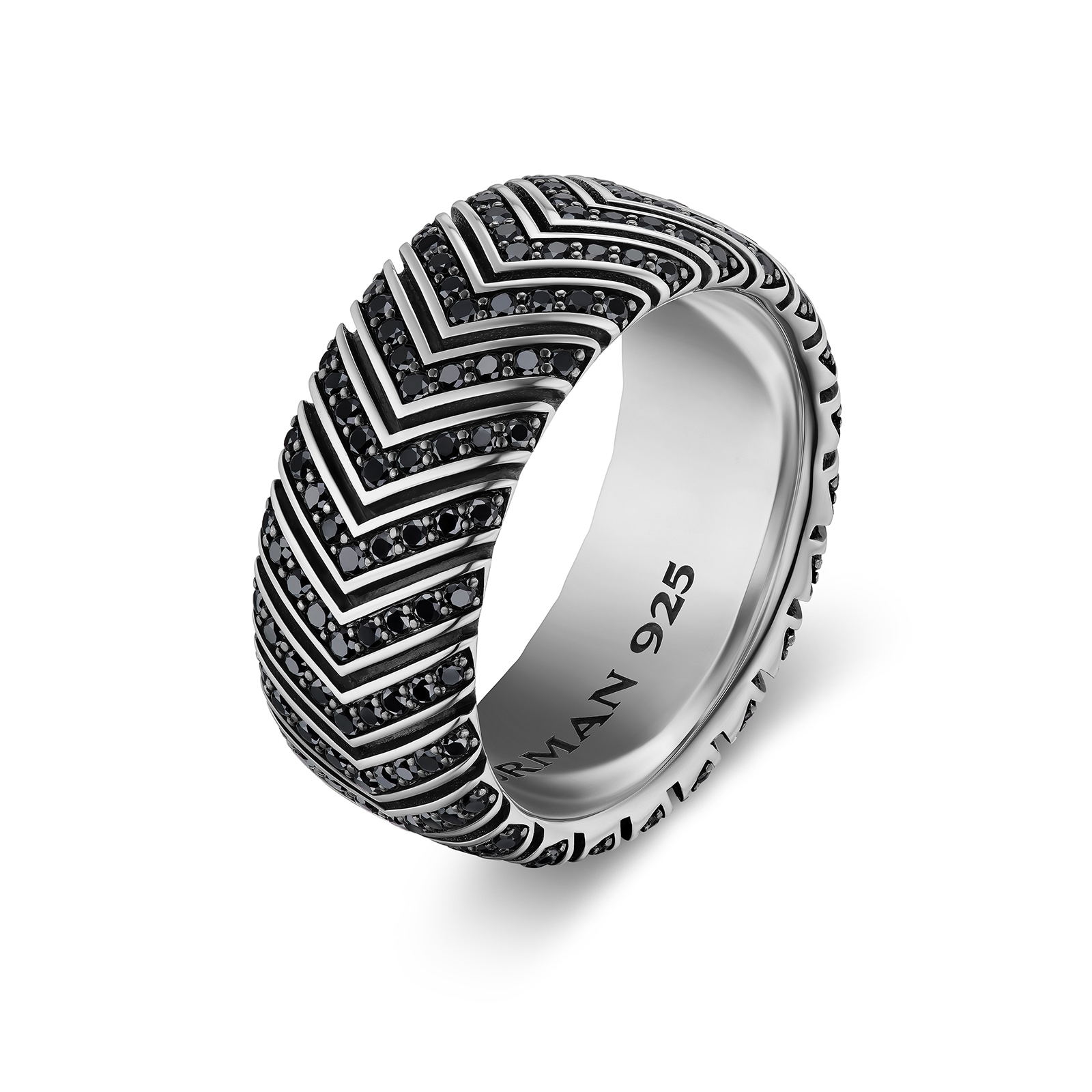 David Yurman Chevron Band Ring In Sterling Silver With Black Diamonds, 10mm - Size 10