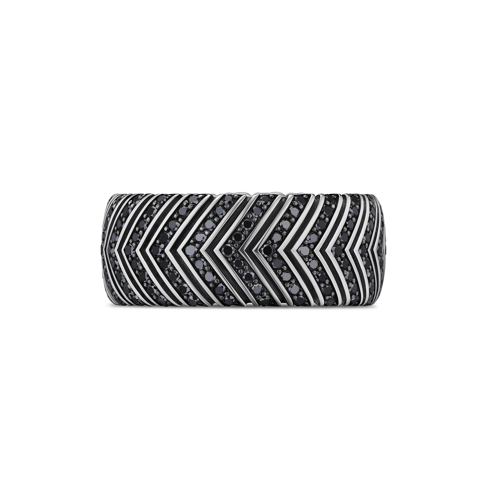 David Yurman Chevron Band Ring In Sterling Silver With Black Diamonds, 10mm - Size 10