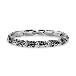 David Yurman Chevron Link Bracelet In Sterling Silver With Black Diamonds, 7.6mm