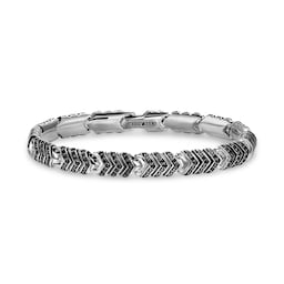 37360219 - Chevron Link Bracelet In Sterling Silver With Black Diamonds, 7.6mm