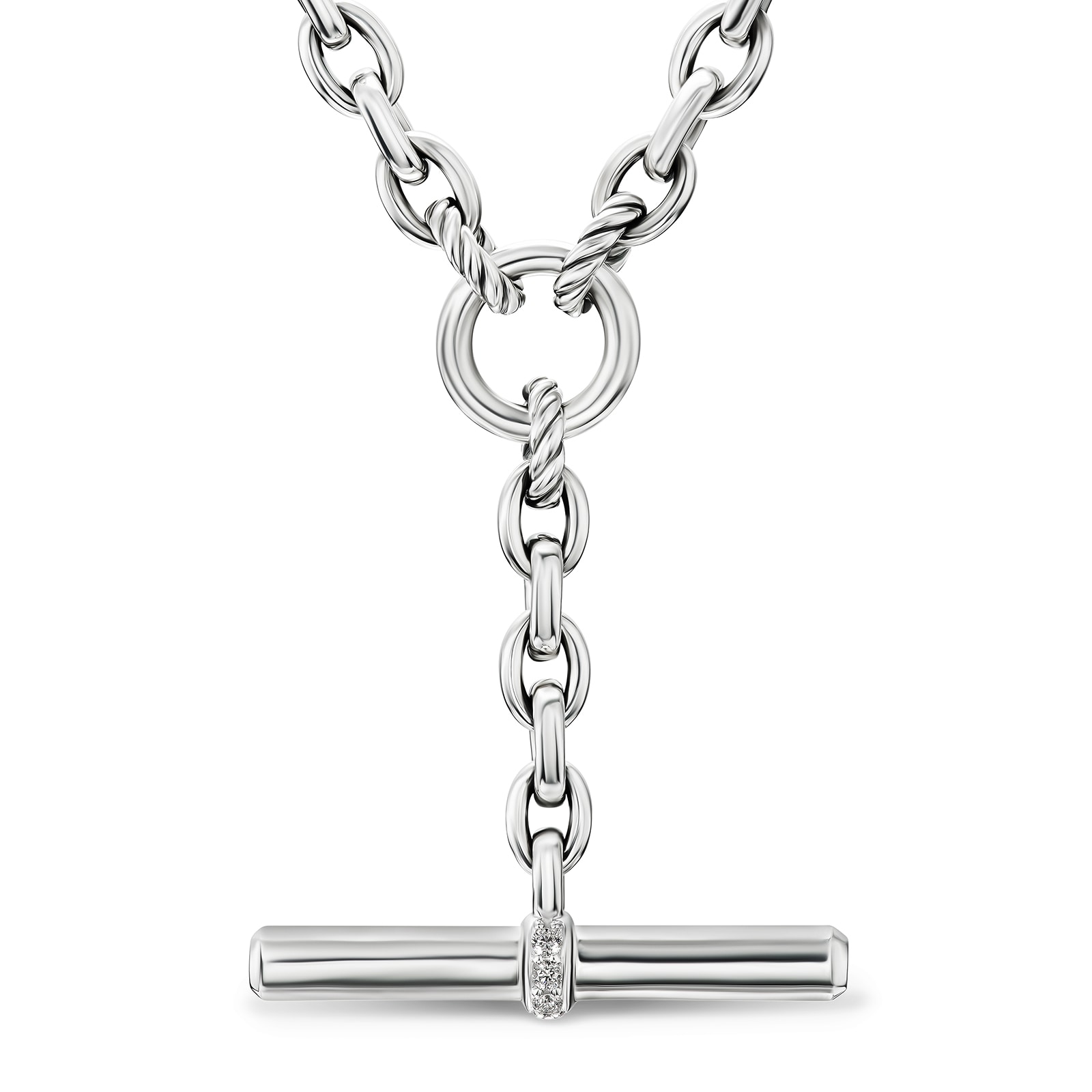 David Yurman DY Mercer™ Petite Toggle Necklace In Sterling Silver With Diamonds, 4.5mm