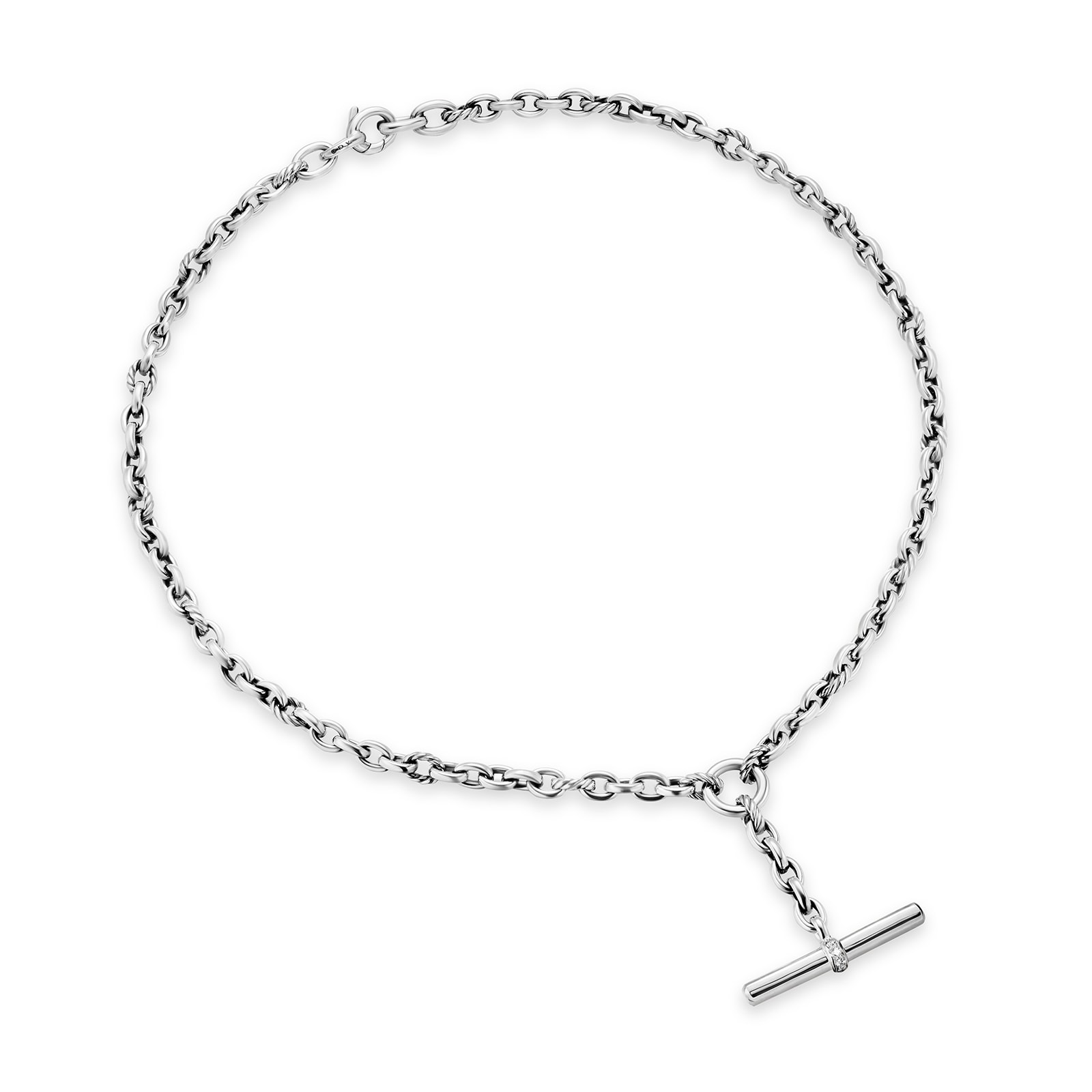 David Yurman DY Mercer™ Petite Toggle Necklace In Sterling Silver With Diamonds, 4.5mm