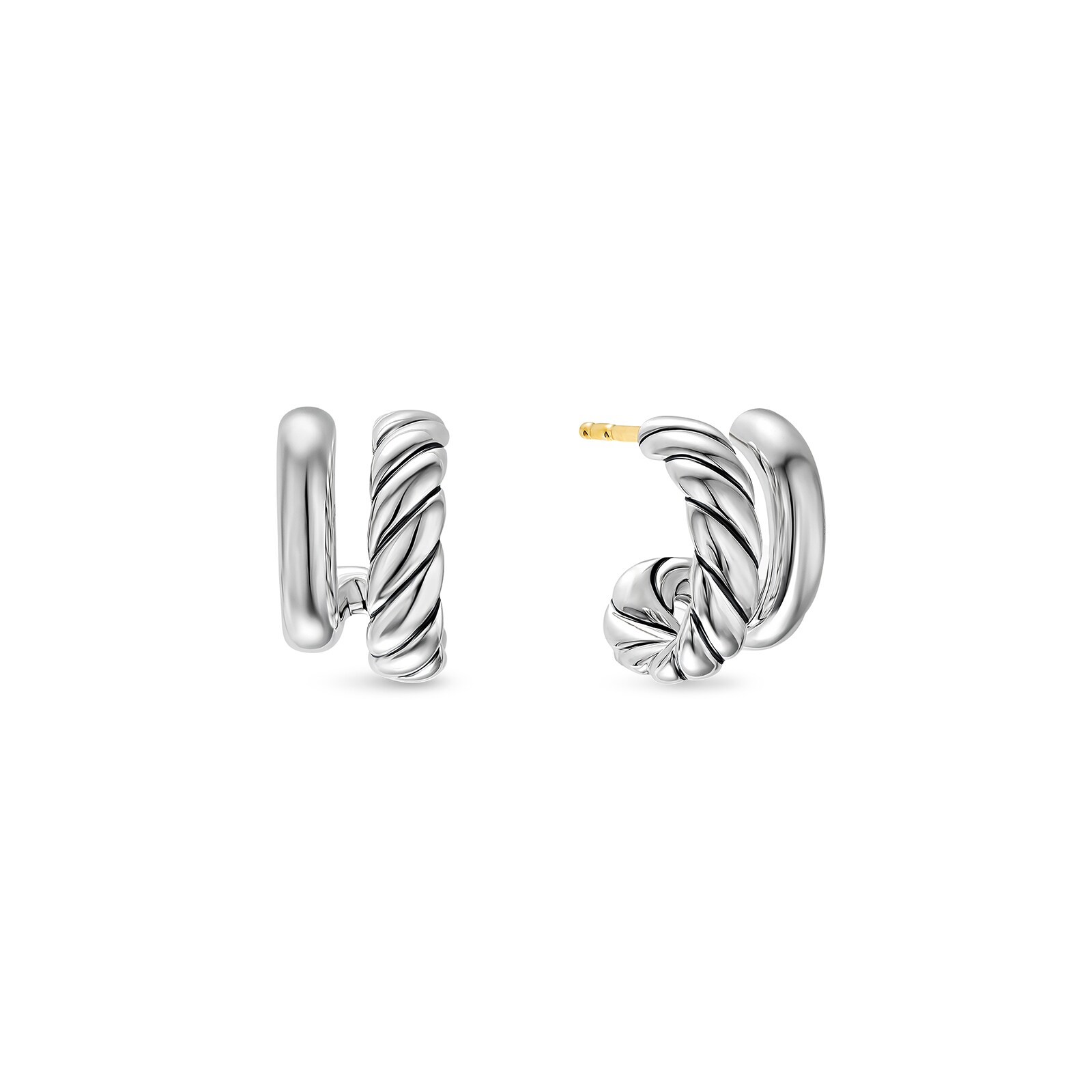 David Yurman DY Mercer® Double Hoop Huggie Earrings In Sterling Silver, 13.5mm