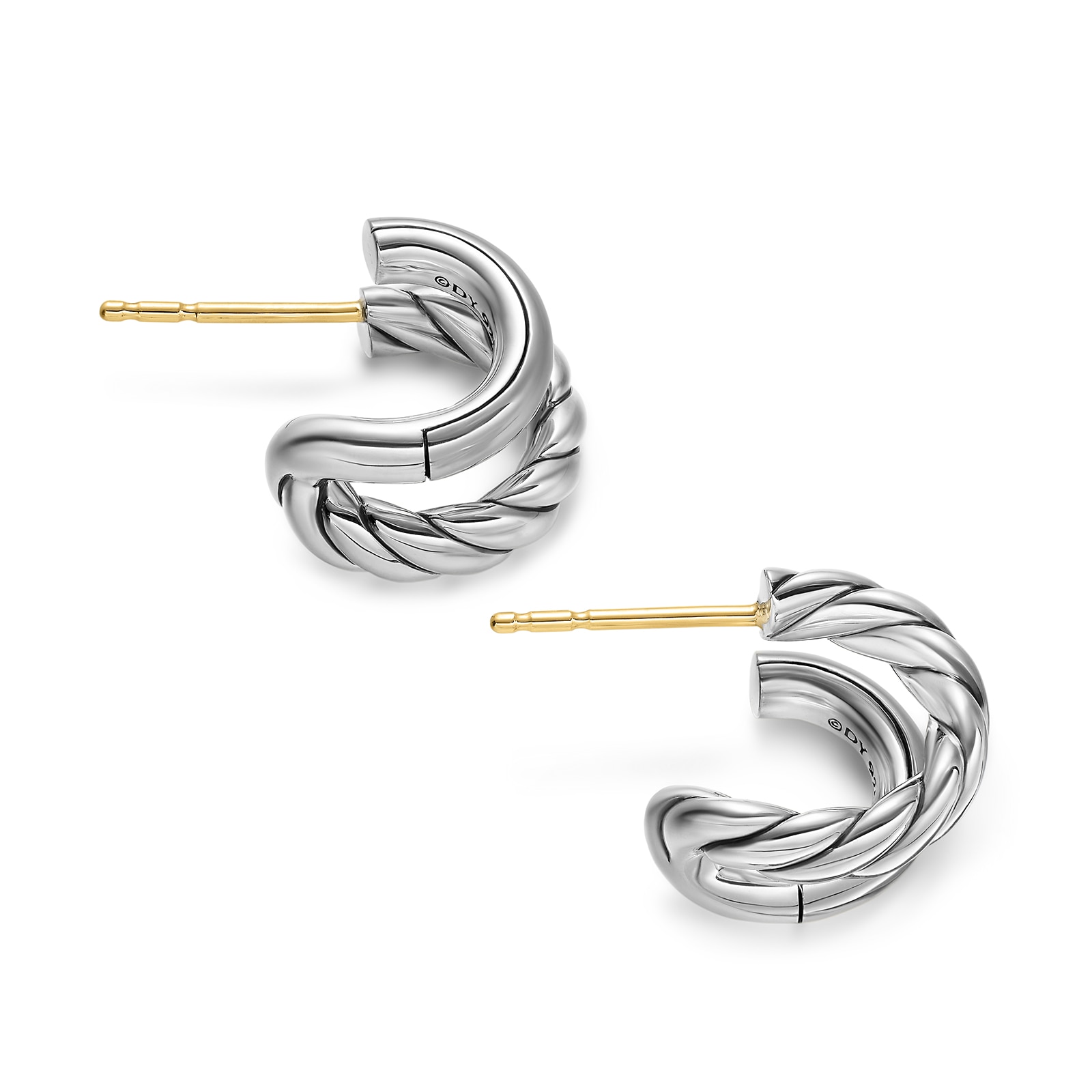 David Yurman DY Mercer® Double Hoop Huggie Earrings In Sterling Silver, 13.5mm