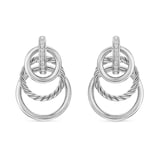 David Yurman DY Mercer® Triple Ring Drop Earrings In Sterling Silver With Diamonds, 35.6mm
