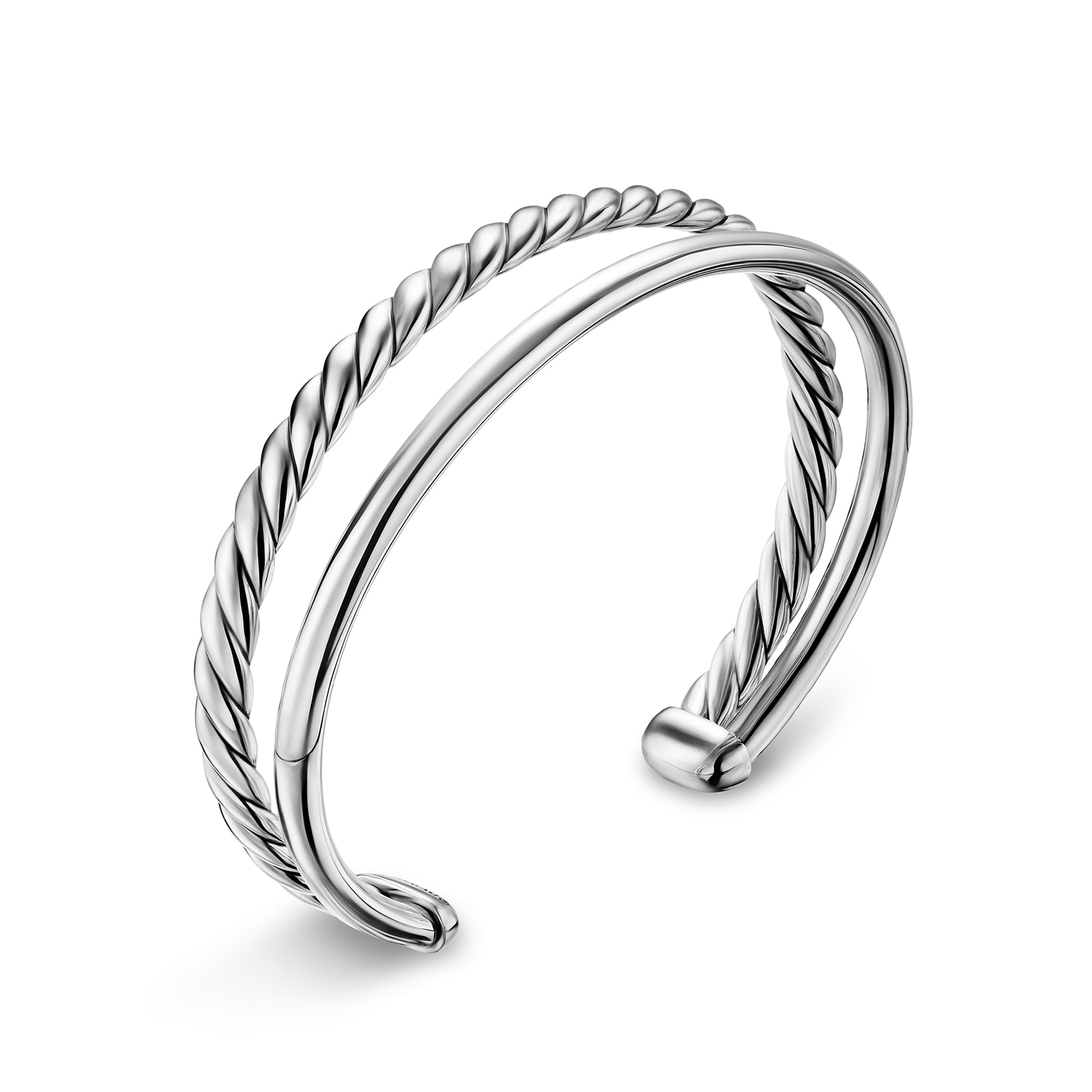 David Yurman DY Mercer® Two Row Cuff Bracelet In Sterling Silver, 8mm - Size Large