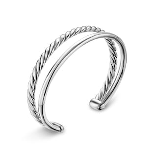 David Yurman DY Mercer® Two Row Cuff Bracelet In Sterling Silver, 8mm - Size Large
