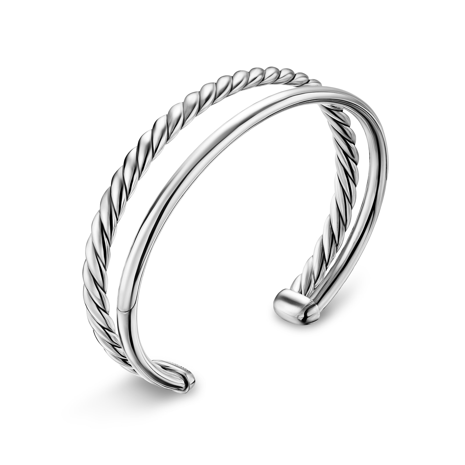David Yurman DY Mercer® Two Row Cuff Bracelet In Sterling Silver, 8mm - Size Medium