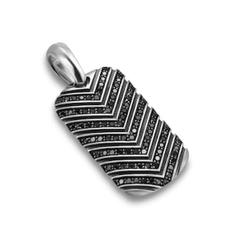 David Yurman Chevron Tag In Sterling Silver With Black Diamonds, 27mm David Yurman Chevron Tag In Sterling Silver With Black Diamonds, 27mm