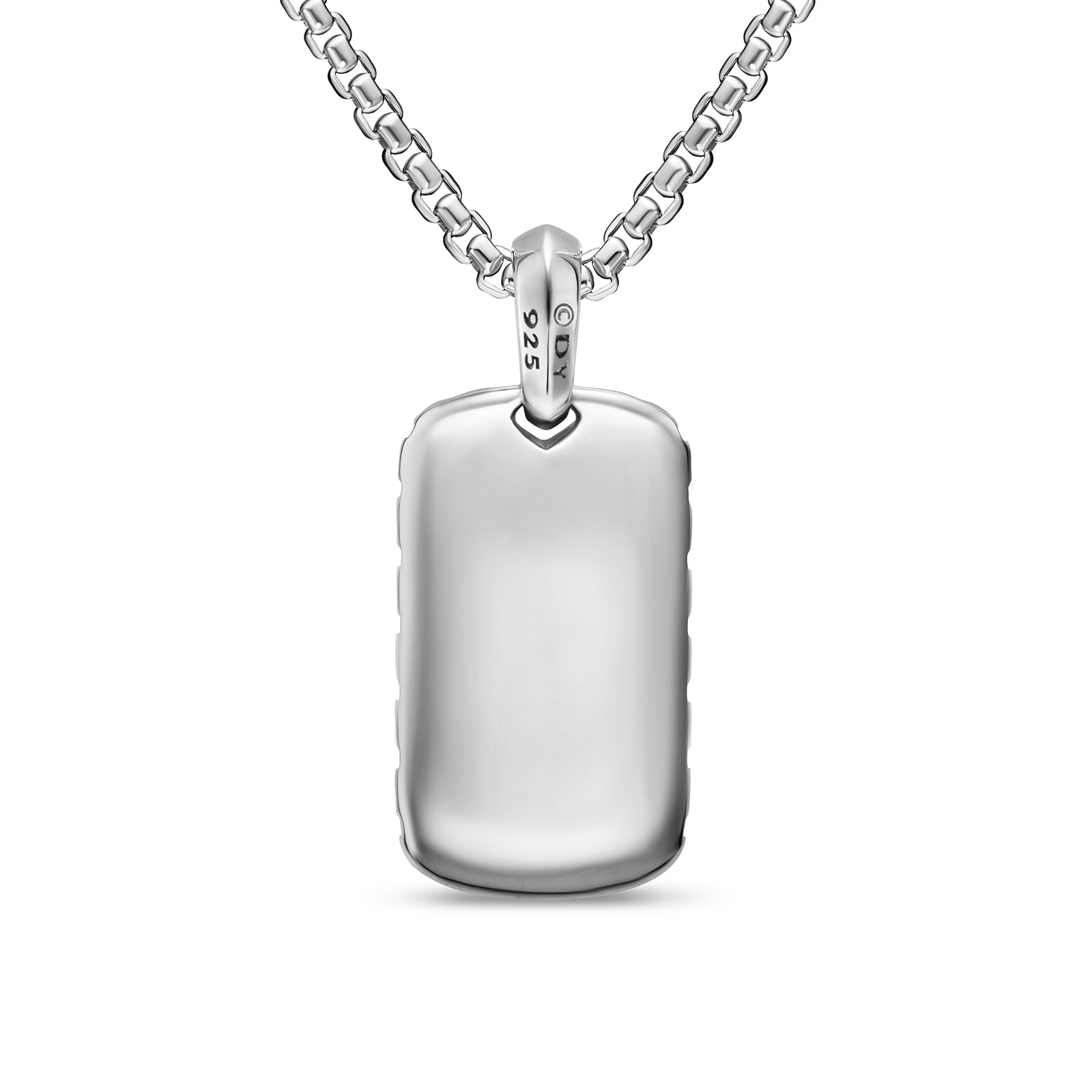 David Yurman Chevron Tag In Sterling Silver With Black Diamonds, 27mm David Yurman Chevron Tag In Sterling Silver With Black Diamonds, 27mm