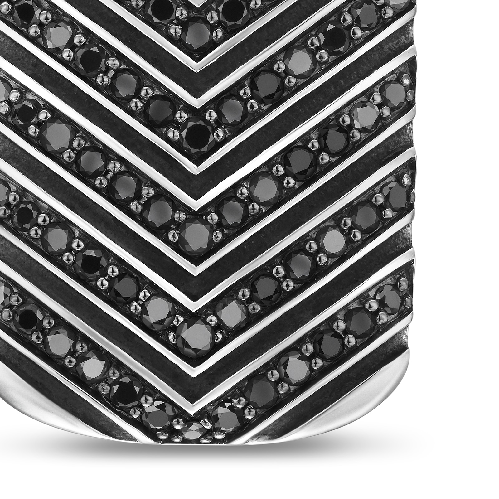 David Yurman Chevron Tag In Sterling Silver With Black Diamonds, 27mm David Yurman Chevron Tag In Sterling Silver With Black Diamonds, 27mm