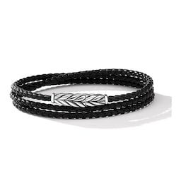 37360236420 - Chevron Triple Wrap Bracelet in Black Leather and Sterling Silver, 3mm - Size Medium