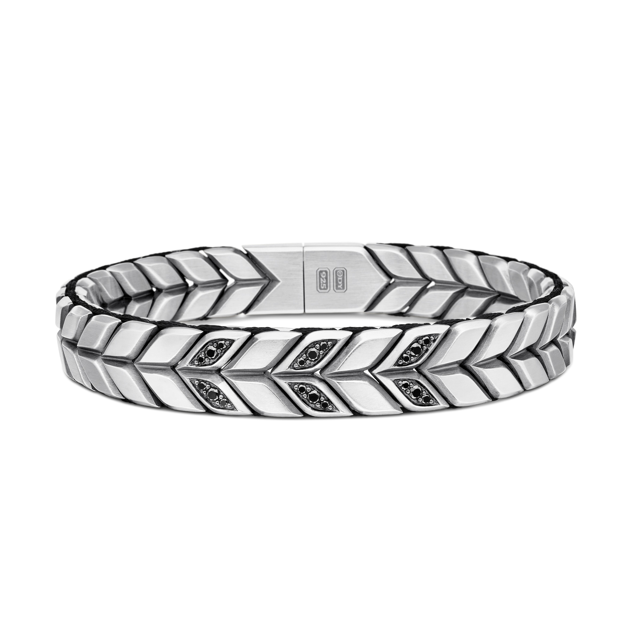David Yurman Chevron Woven Bracelet in Sterling Silver with Black Diamonds and Black Nylon, 12mm David Yurman Chevron Woven Bracelet in Sterling Silver with Black Diamonds and Black Nylon, 12mm