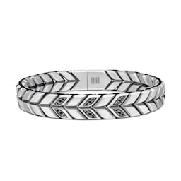 37360237 - Chevron Woven Bracelet in Sterling Silver with Black Diamonds and Black Nylon, 12mm