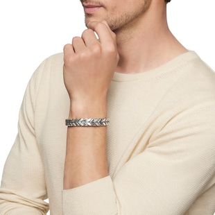 David Yurman Chevron Woven Bracelet in Sterling Silver with Black Diamonds and Black Nylon, 12mm