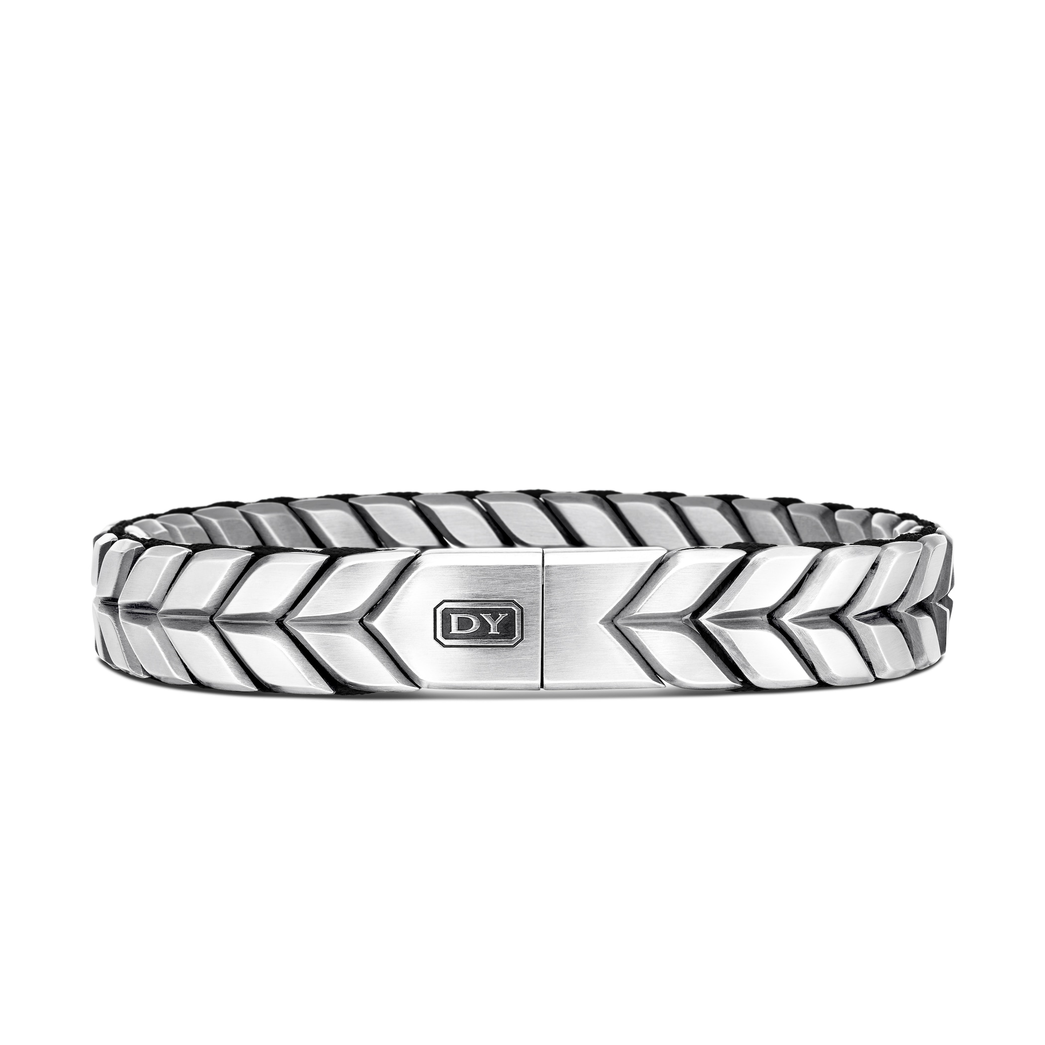 David Yurman Chevron Woven Bracelet in Sterling Silver with Black Diamonds and Black Nylon, 12mm David Yurman Chevron Woven Bracelet in Sterling Silver with Black Diamonds and Black Nylon, 12mm