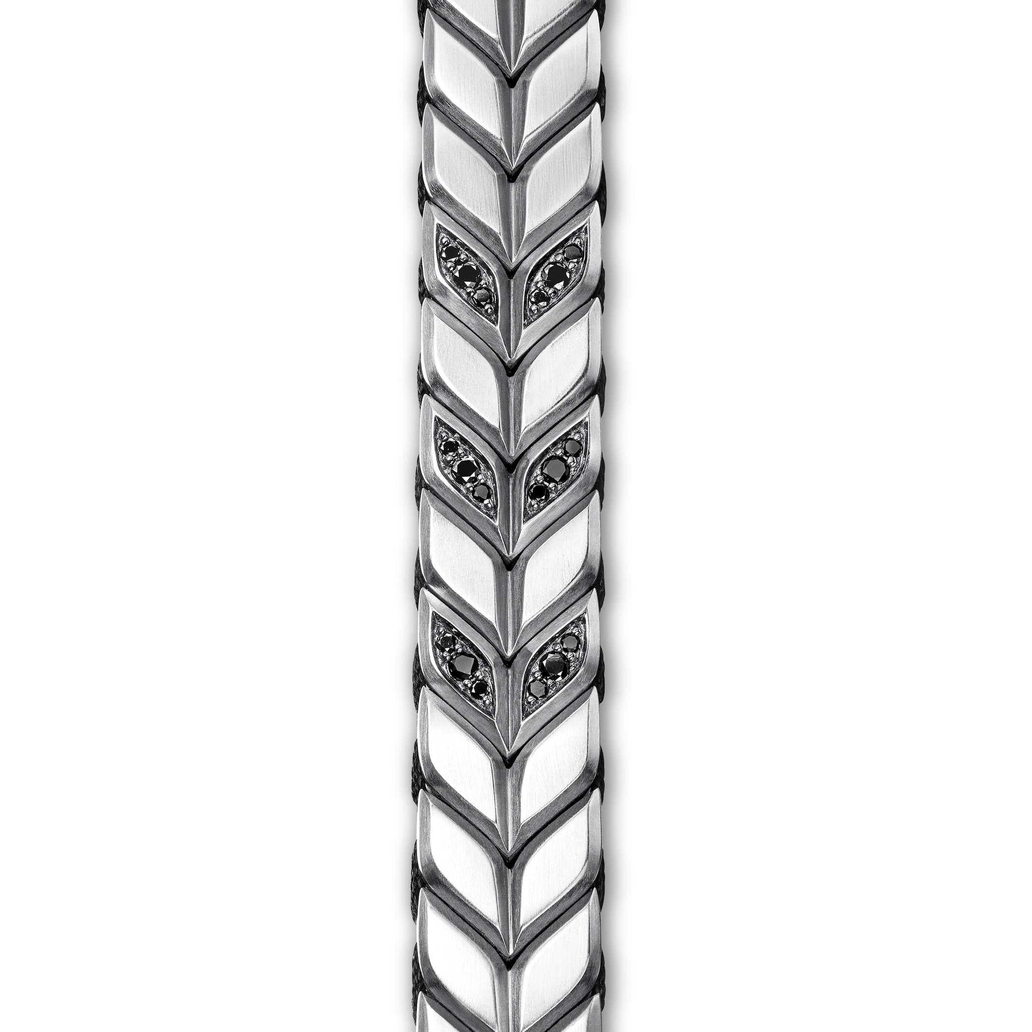 David Yurman Chevron Woven Bracelet in Sterling Silver with Black Diamonds and Black Nylon, 12mm David Yurman Chevron Woven Bracelet in Sterling Silver with Black Diamonds and Black Nylon, 12mm