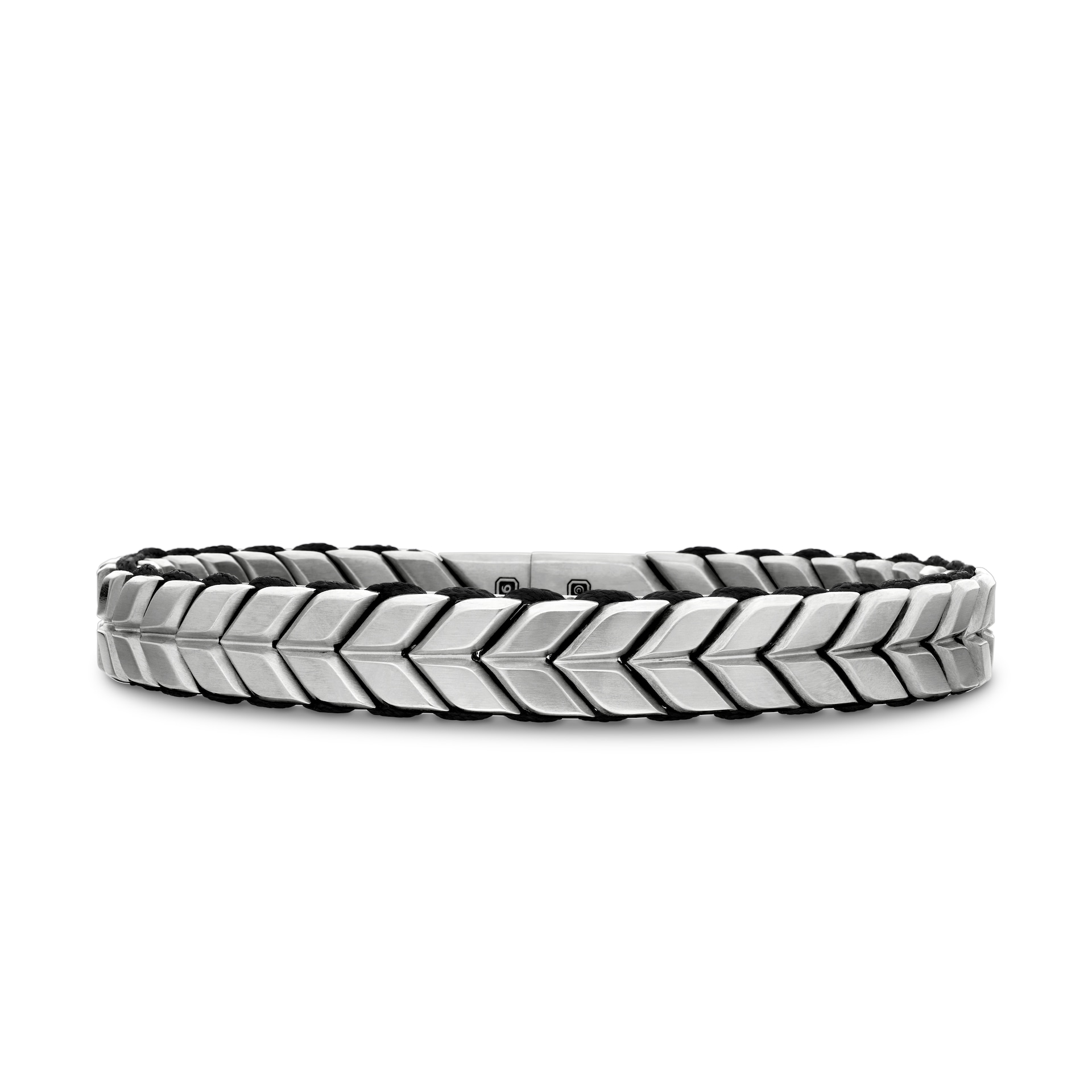 David Yurman Chevron Woven Bracelet in Sterling Silver with Black Nylon, 9mm