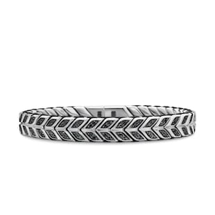 David Yurman Chevron Woven Bracelet in Sterling Silver with Black Diamonds and Black Nylon, 9mm