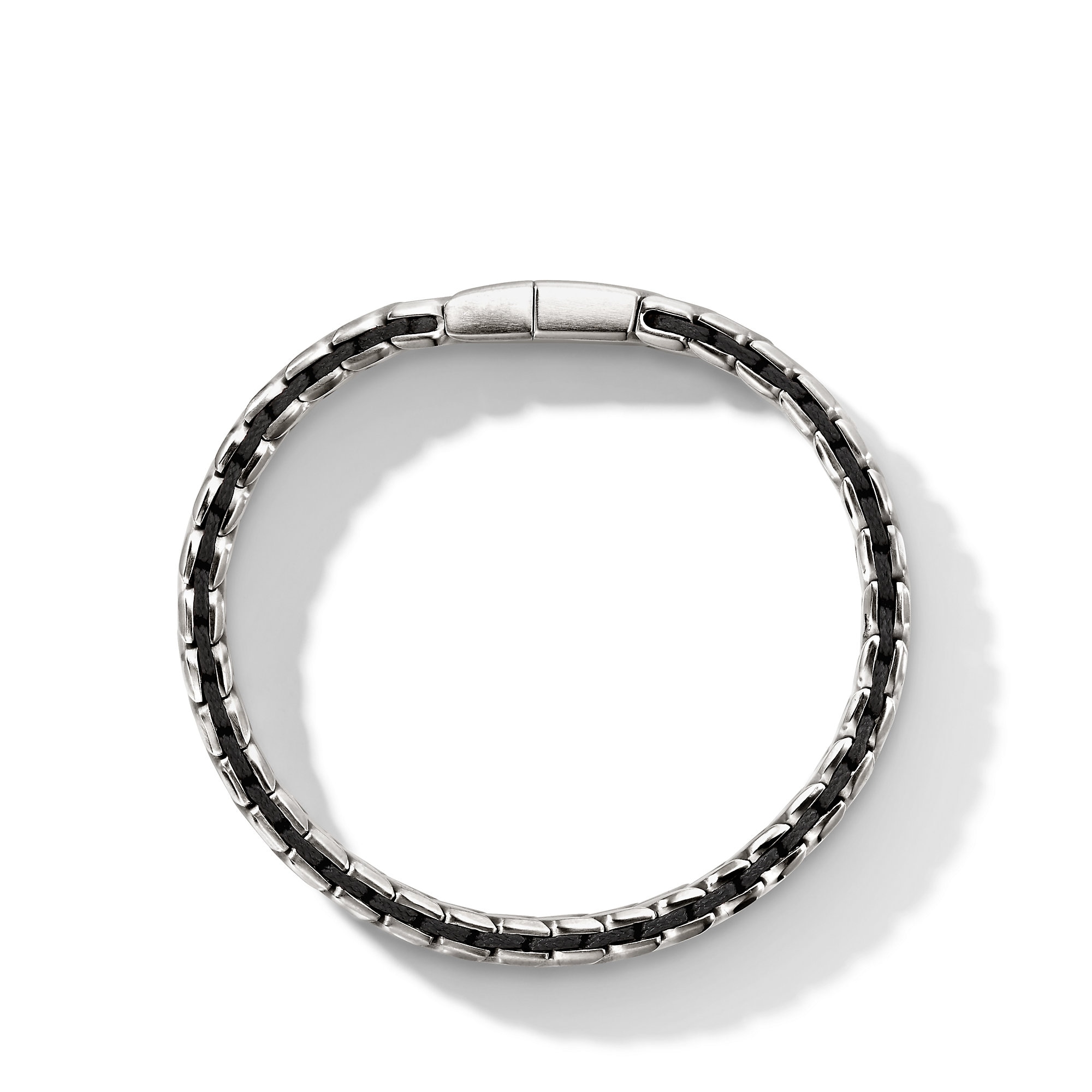 David Yurman Chevron Woven Bracelet in Sterling Silver with Black Diamonds and Black Nylon, 9mm David Yurman Chevron Woven Bracelet in Sterling Silver with Black Diamonds and Black Nylon, 9mm