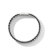 David Yurman Chevron Woven Bracelet in Sterling Silver with Black Diamonds and Black Nylon, 9mm - Size Medium