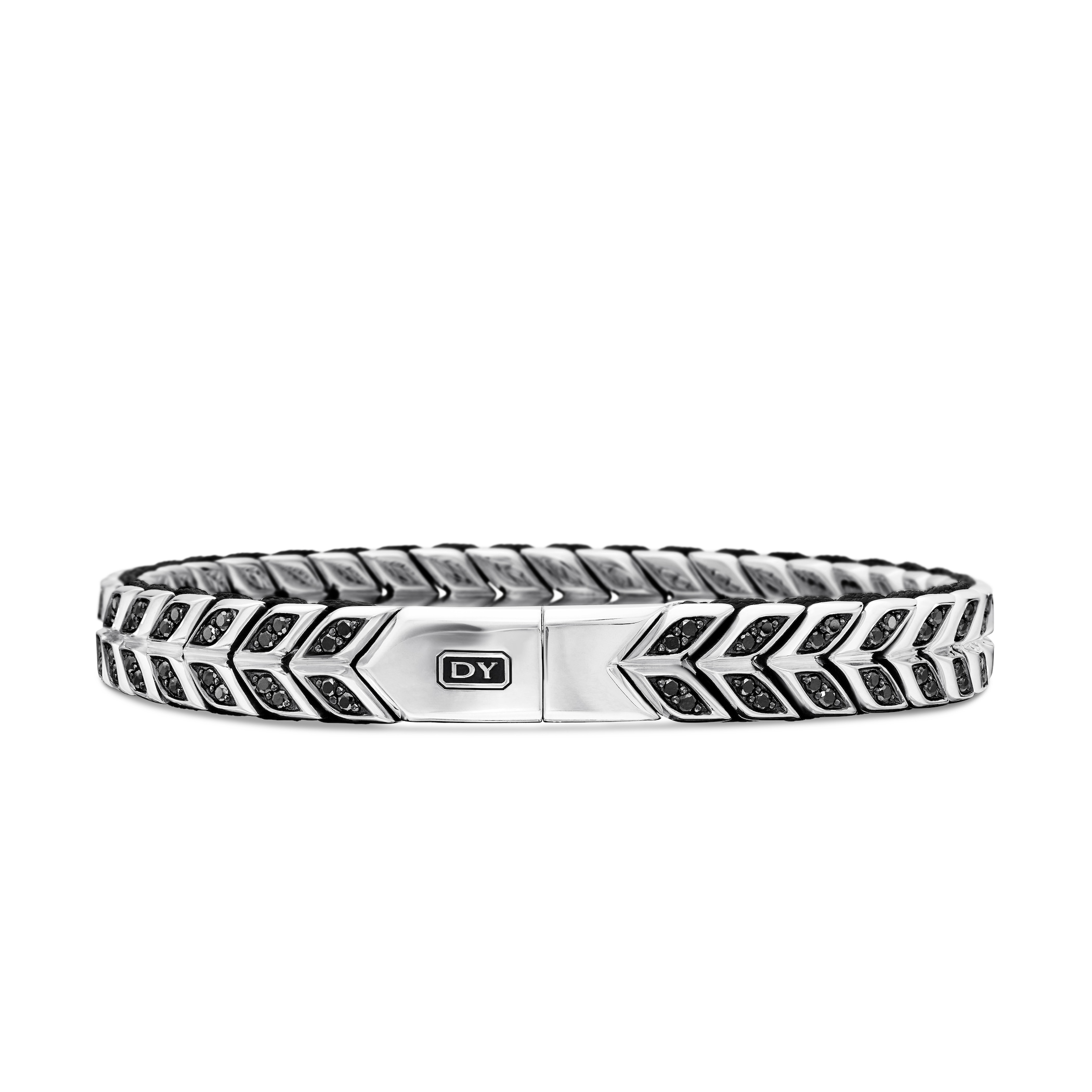 David Yurman Chevron Woven Bracelet in Sterling Silver with Black Diamonds and Black Nylon, 9mm David Yurman Chevron Woven Bracelet in Sterling Silver with Black Diamonds and Black Nylon, 9mm