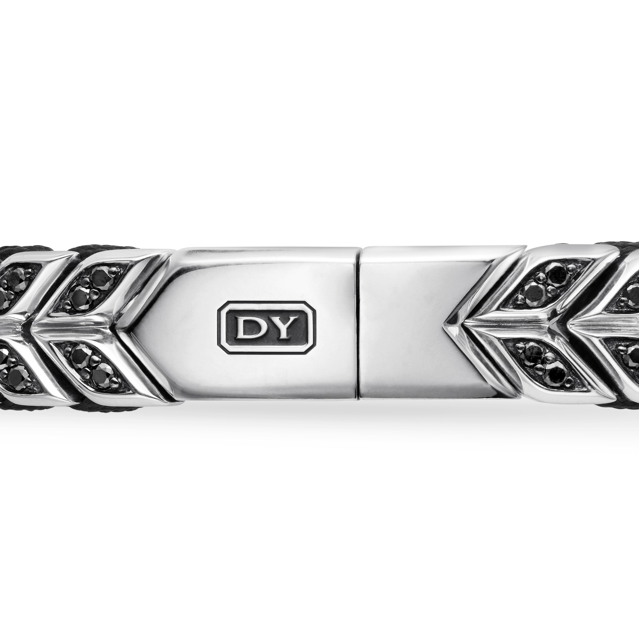 David Yurman Chevron Woven Bracelet in Sterling Silver with Black Diamonds and Black Nylon, 9mm David Yurman Chevron Woven Bracelet in Sterling Silver with Black Diamonds and Black Nylon, 9mm