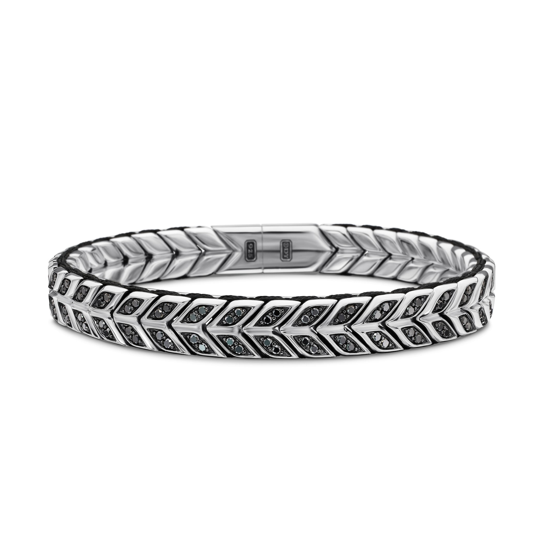 David Yurman Chevron Woven Bracelet in Sterling Silver with Black Diamonds and Black Nylon, 9mm David Yurman Chevron Woven Bracelet in Sterling Silver with Black Diamonds and Black Nylon, 9mm