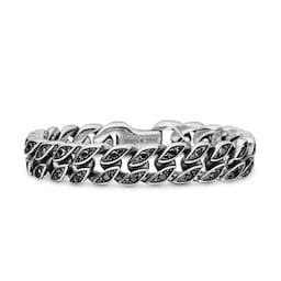 37360240 - Curb Chain Bracelet in Sterling Silver with Black Diamonds, 11.5mm