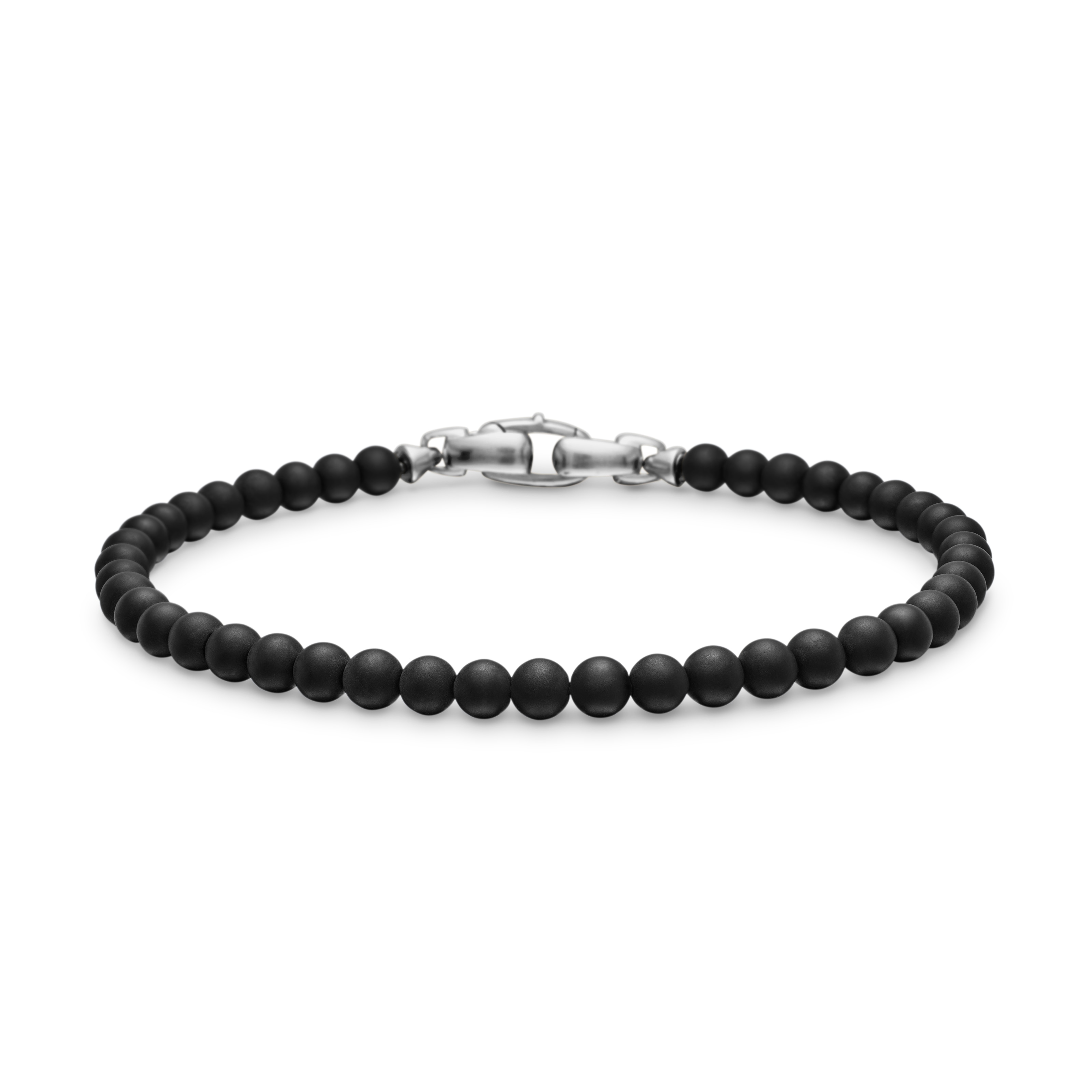 Spiritual Beads Bracelet in Black Onyx with Sterling Silver, 4mm - Size Medium