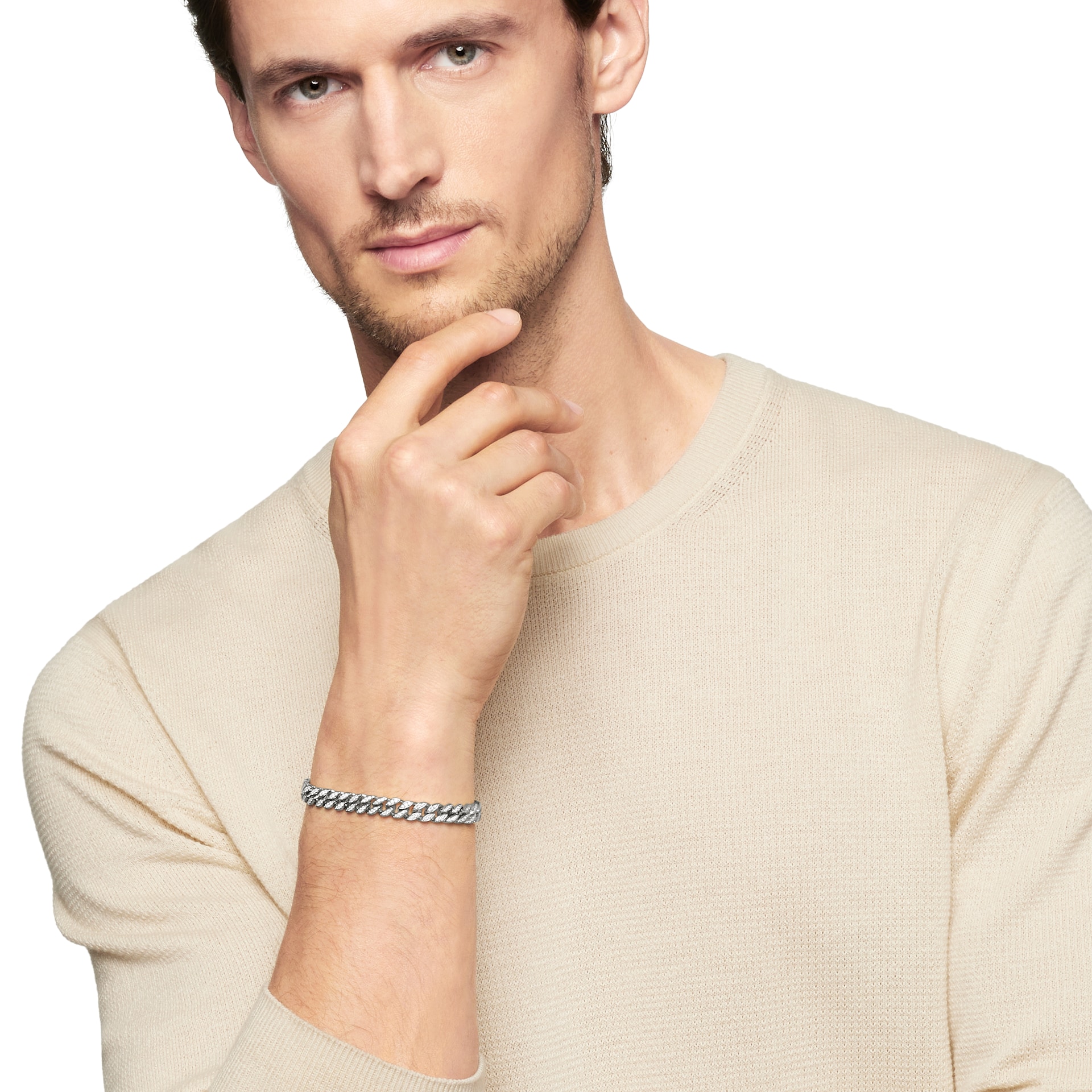 David Yurman Curb Chain Bracelet in Sterling Silver with Diamonds, 8mm