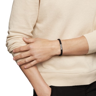 David Yurman Chevron Bracelet In Black Rubber with Black Diamonds and Sterling Silver, 6mm