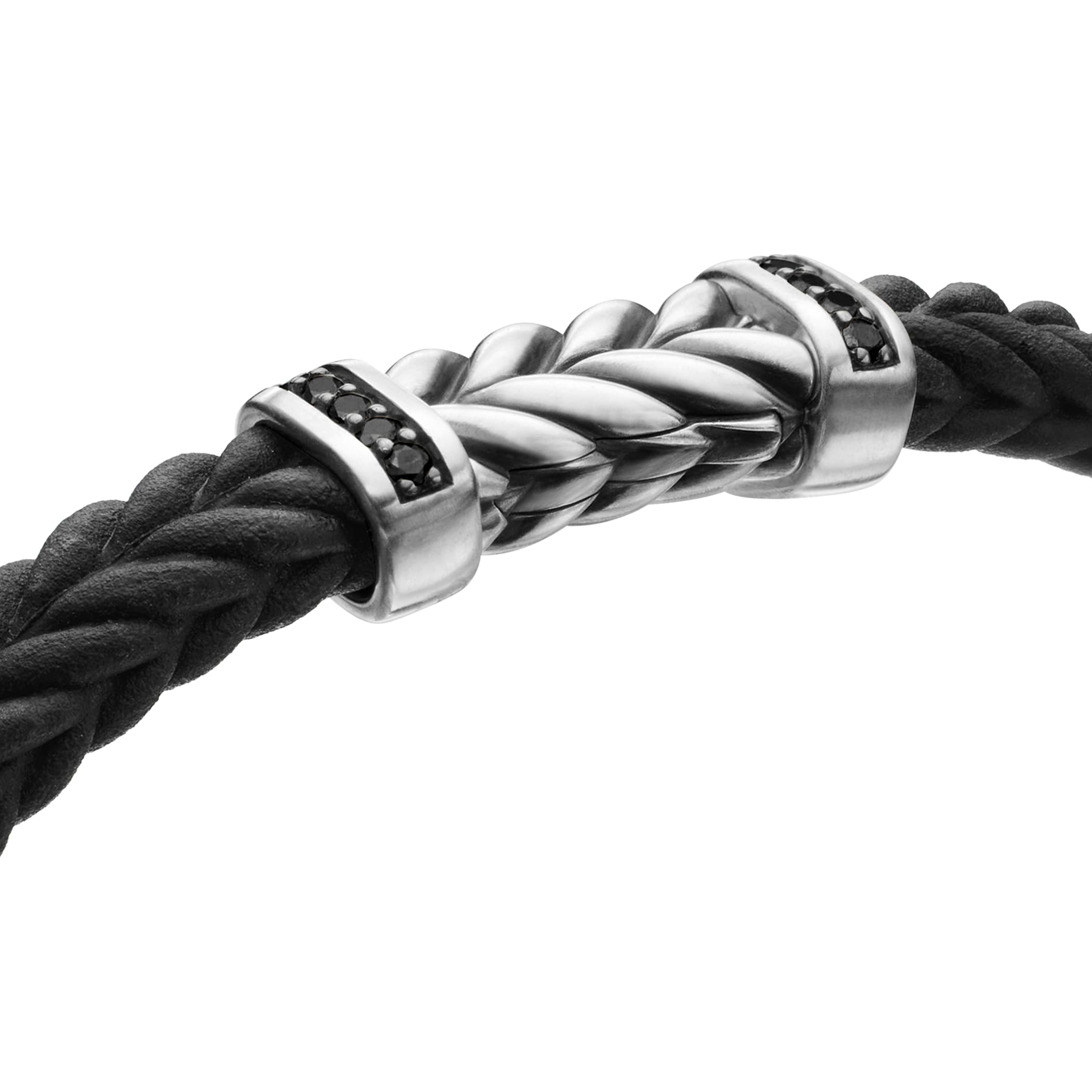 David Yurman Chevron Bracelet In Black Rubber with Black Diamonds and Sterling Silver, 6mm David Yurman Chevron Bracelet In Black Rubber with Black Diamonds and Sterling Silver, 6mm