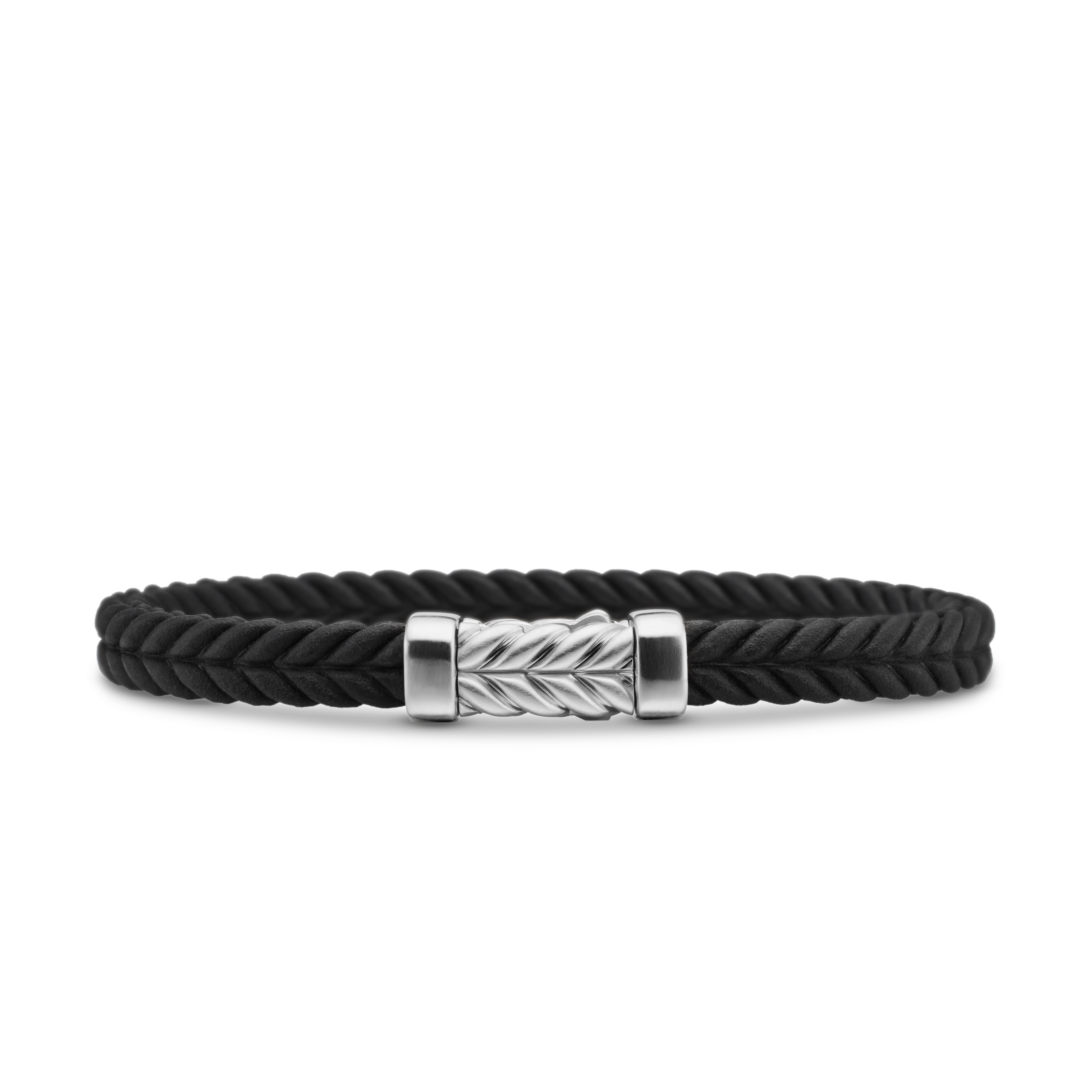 Chevron Bracelet In Black Rubber With Sterling Silver, 6mm - Size Medium