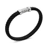 David Yurman Chevron Bracelet In Black Rubber With Sterling Silver, 6mm