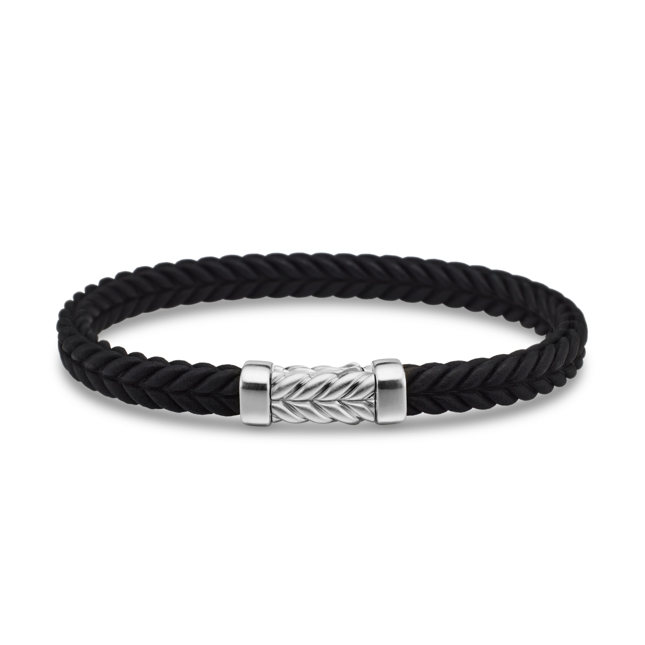 David Yurman Chevron Bracelet In Black Rubber With Sterling Silver, 6mm David Yurman Chevron Bracelet In Black Rubber With Sterling Silver, 6mm