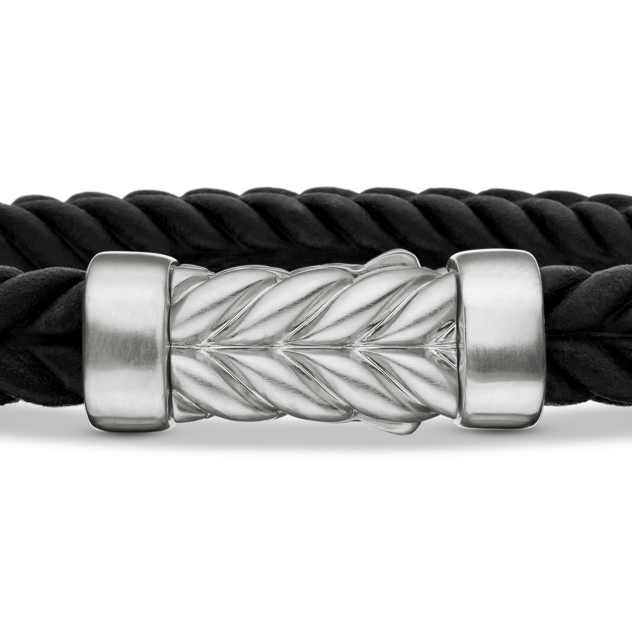 David Yurman Chevron Bracelet In Black Rubber With Sterling Silver, 6mm David Yurman Chevron Bracelet In Black Rubber With Sterling Silver, 6mm
