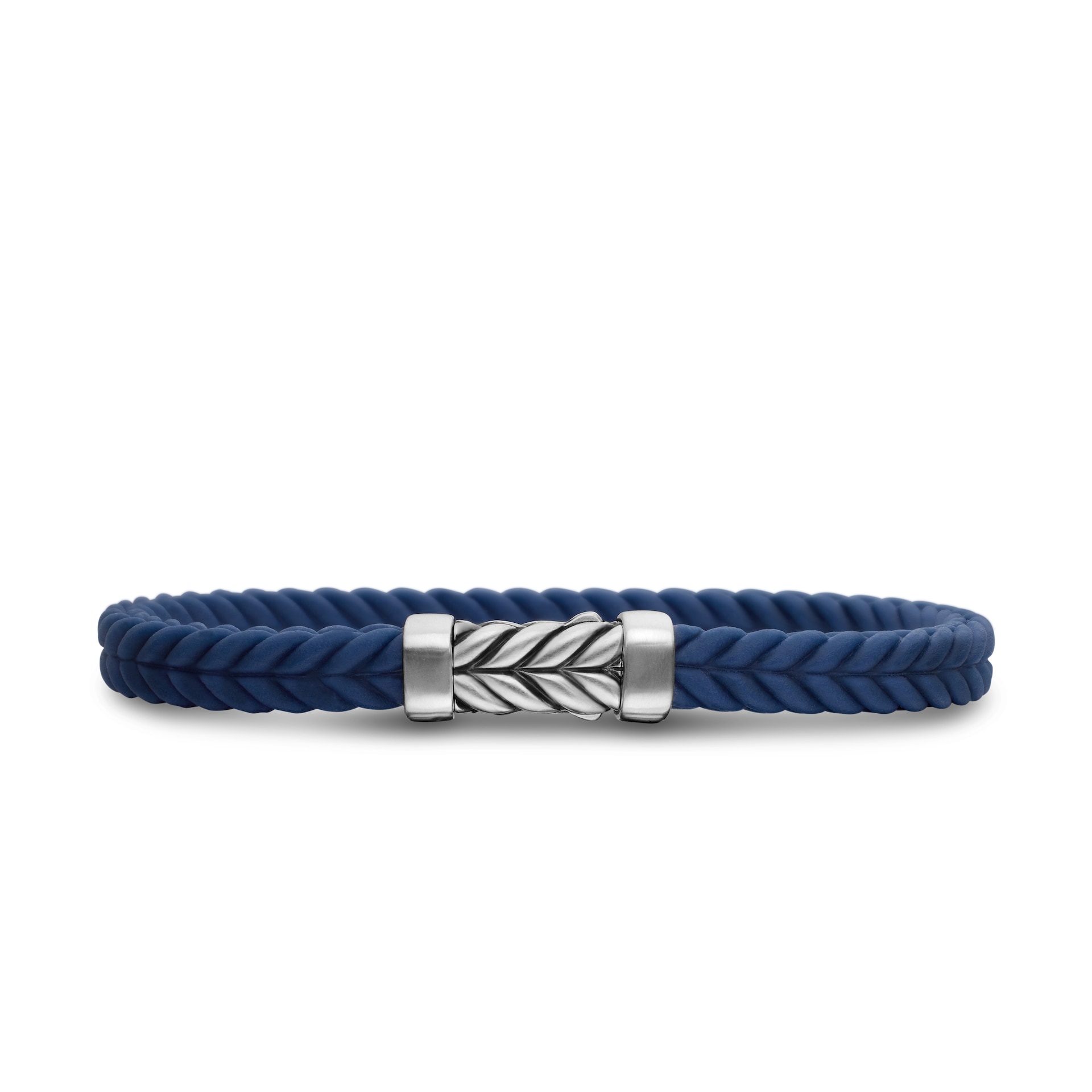 David Yurman Chevron Bracelet  in Blue Rubber with Sterling Silver, 6mm