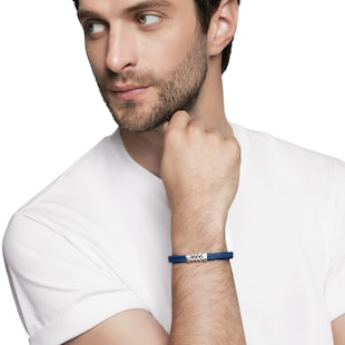 David Yurman Chevron Bracelet  in Blue Rubber with Sterling Silver, 6mm