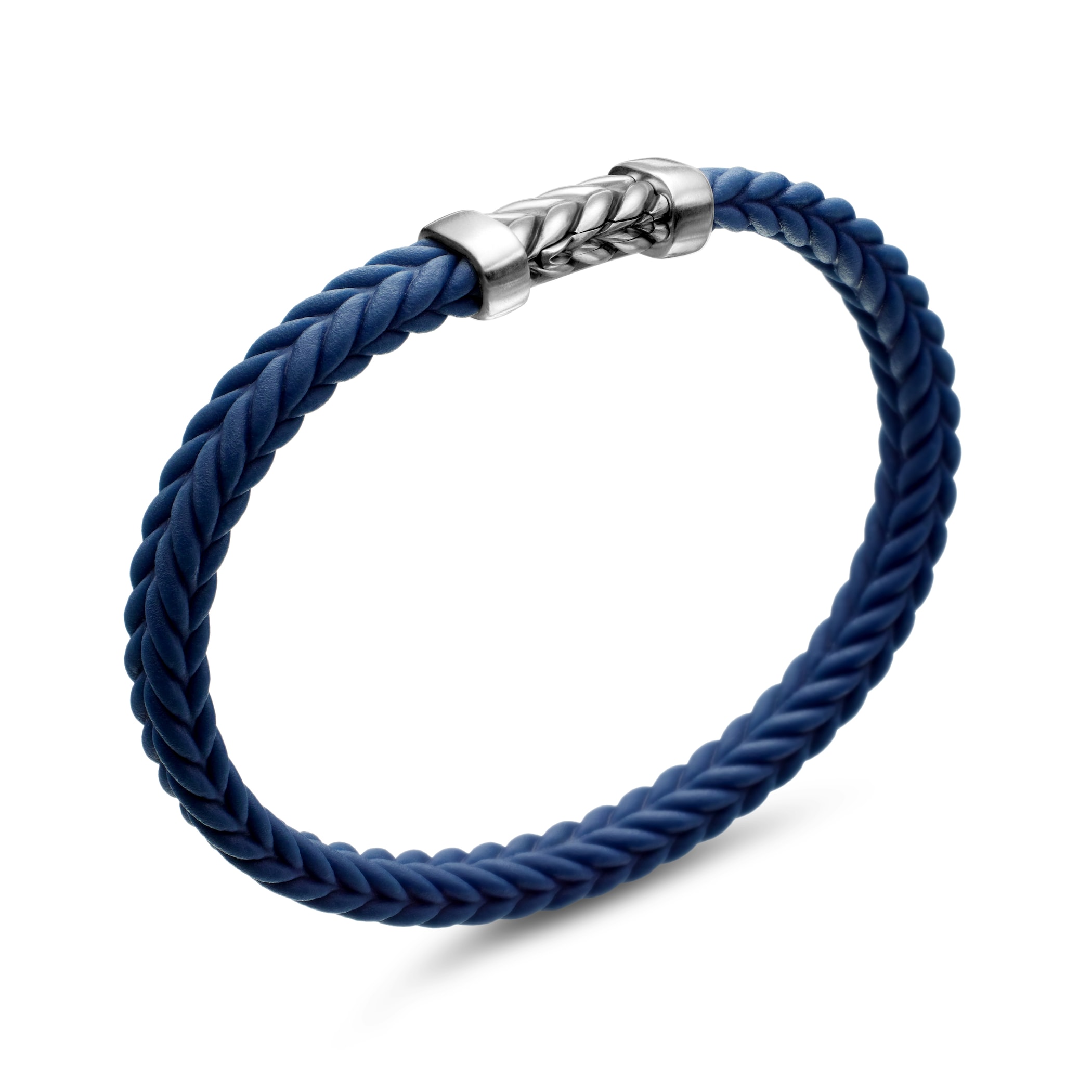 David Yurman Chevron Bracelet  in Blue Rubber with Sterling Silver, 6mm