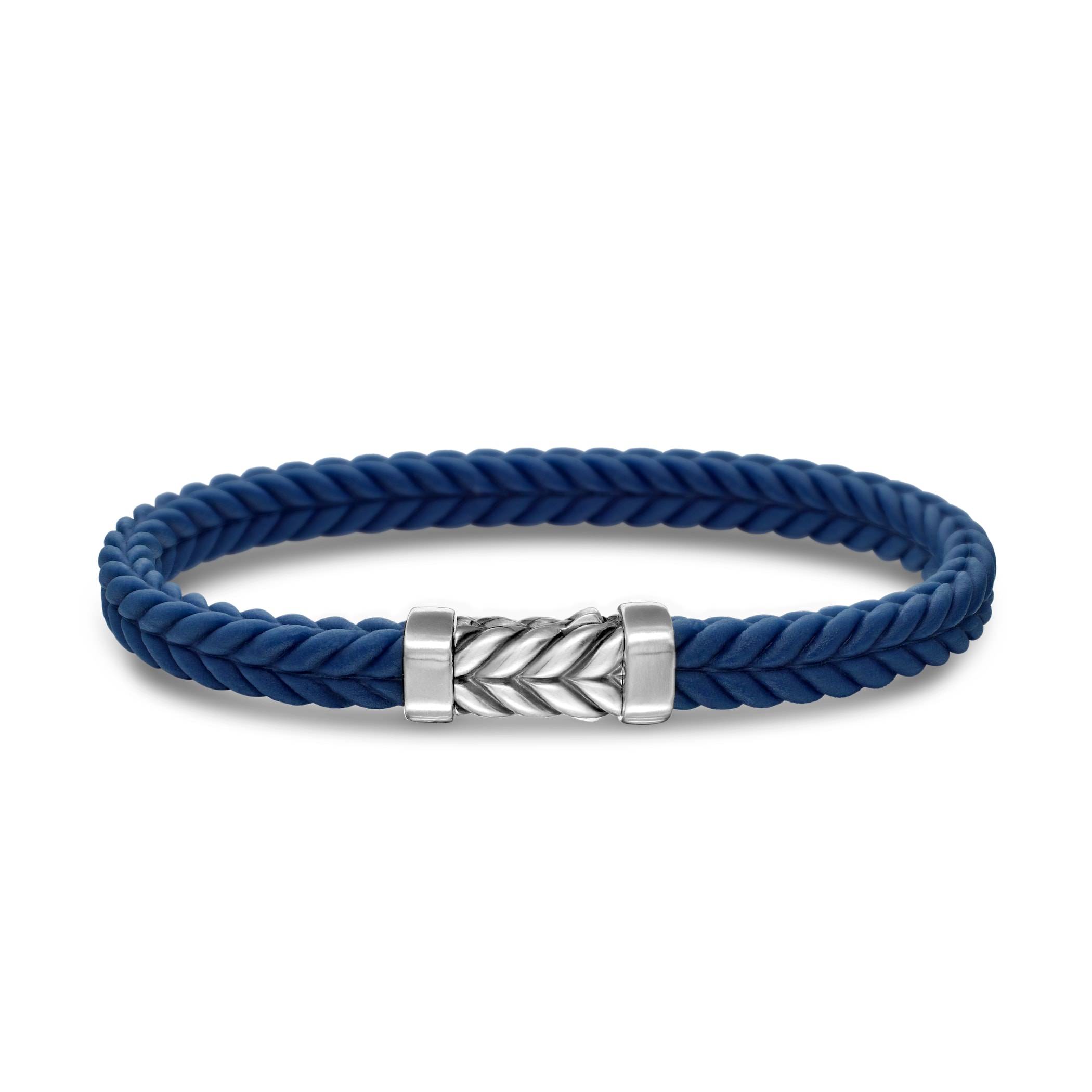 David Yurman Chevron Bracelet  in Blue Rubber with Sterling Silver, 6mm