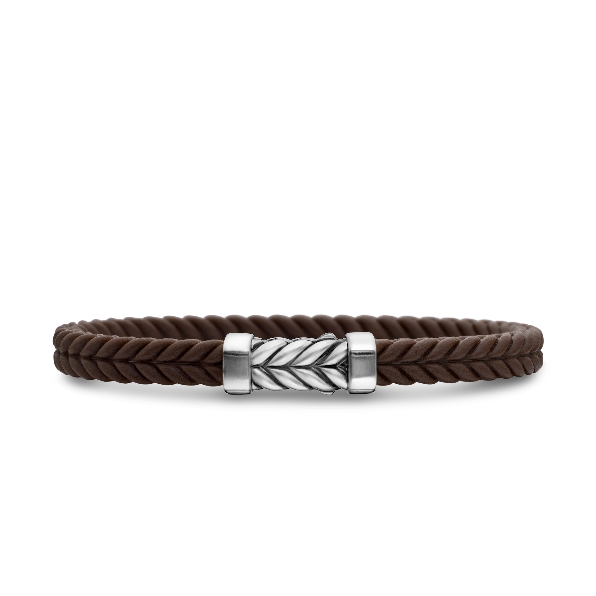 David Yurman Chevron Bracelet  in Brown Rubber with Sterling Silver, 6mm