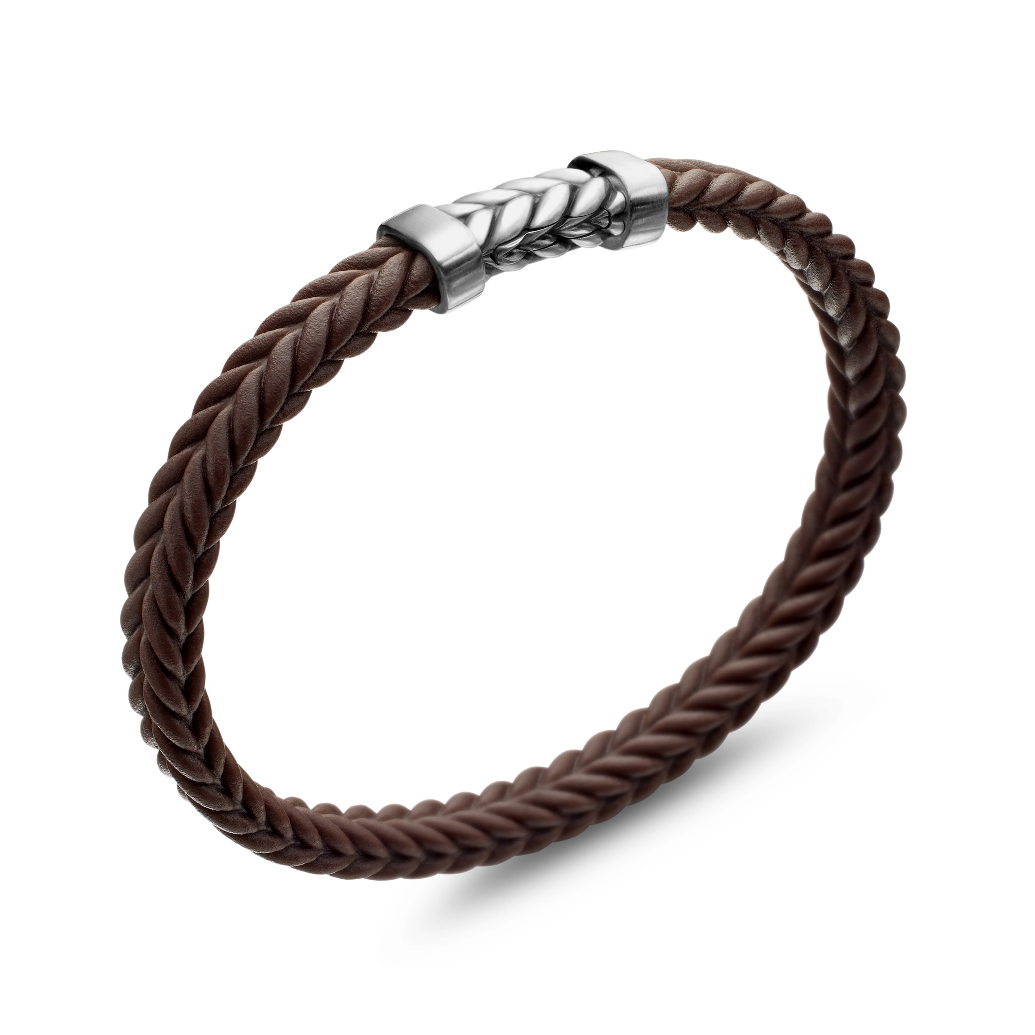 David Yurman Chevron Bracelet  in Brown Rubber with Sterling Silver, 6mm