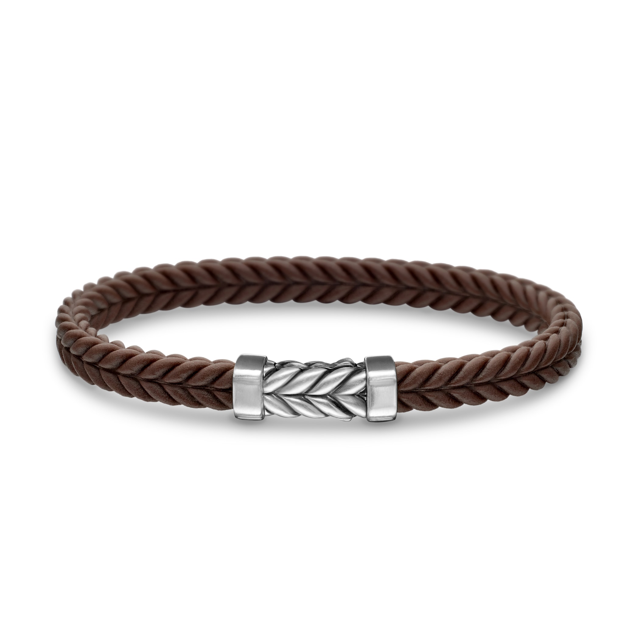 David Yurman Chevron Bracelet  in Brown Rubber with Sterling Silver, 6mm